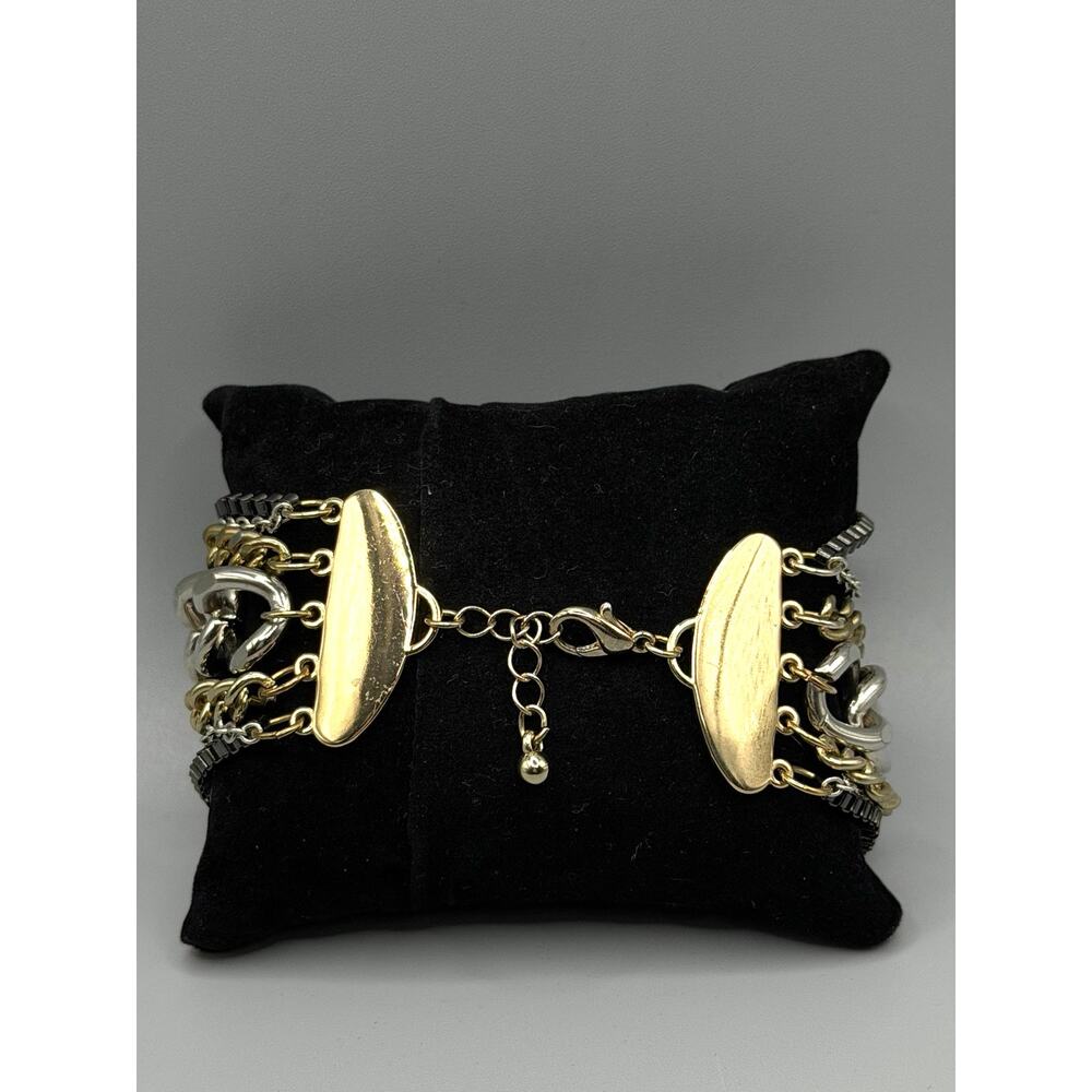 Vintage Mixed Metal Multi Strand Chain Cuff Bracelet ✨ - Picture 2 of 5